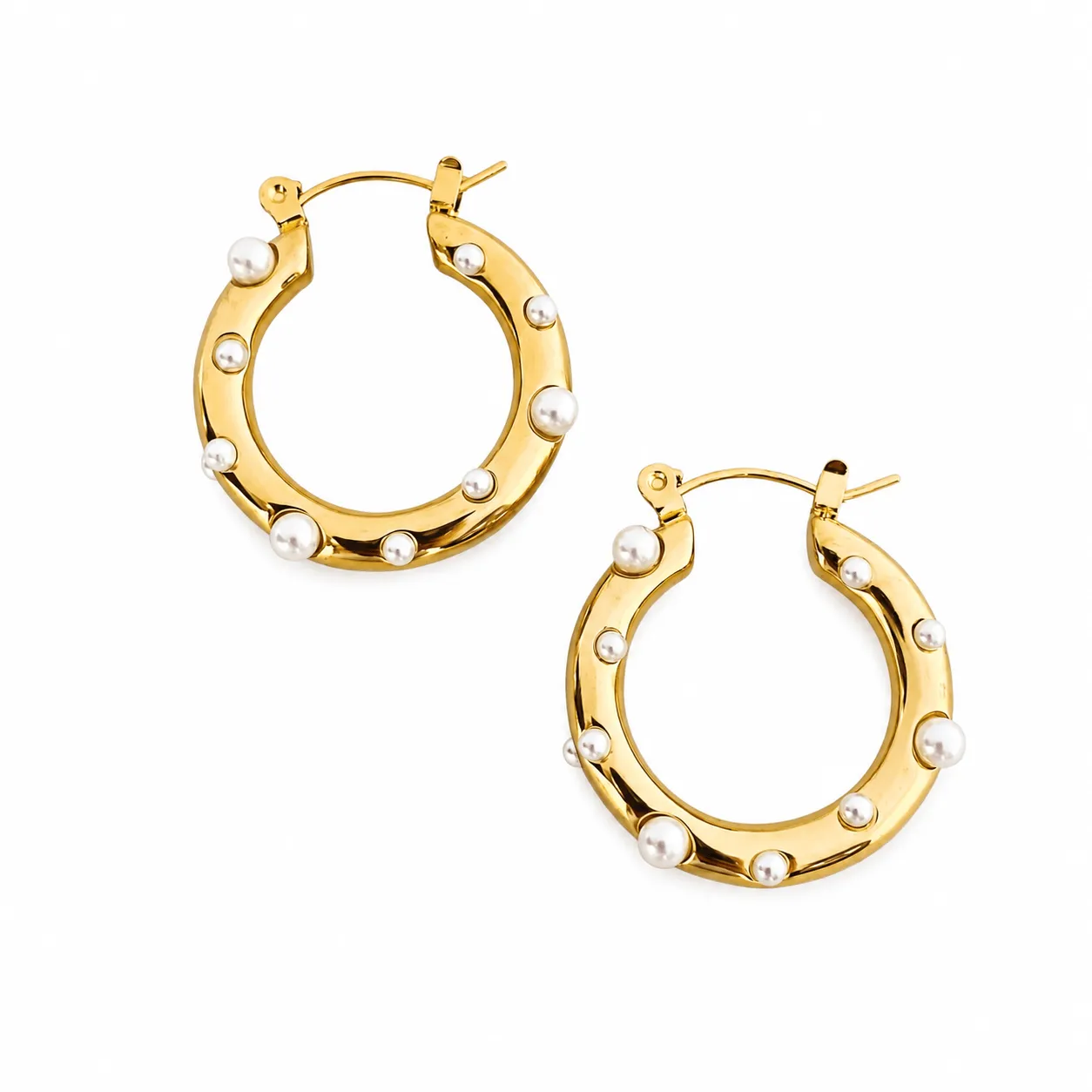 Mea Nani Pearls Gold Hoops 18K gull hvit perle 25 mm