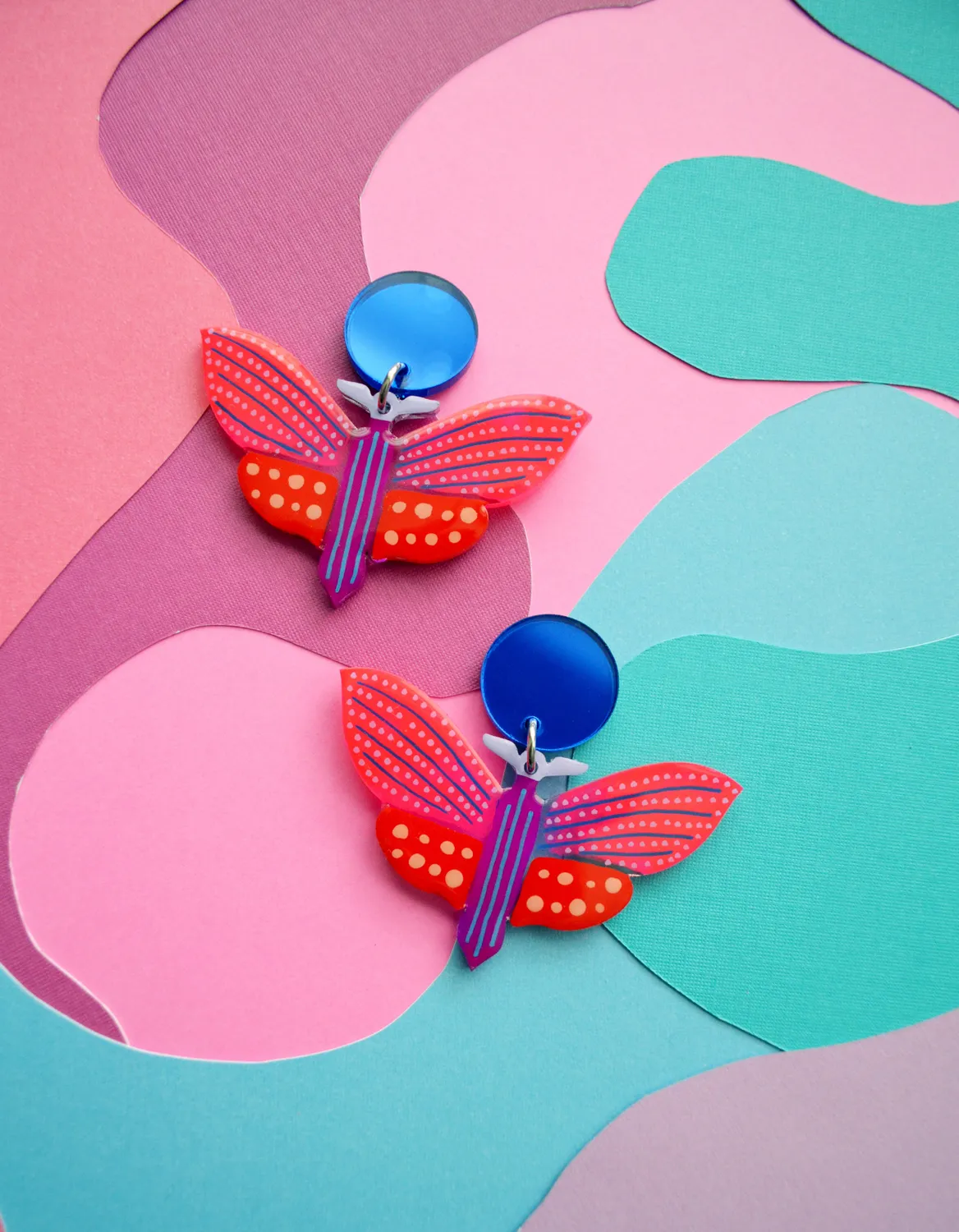 BooandBooFactory Butterfly øredobber lilla rød geometrisk