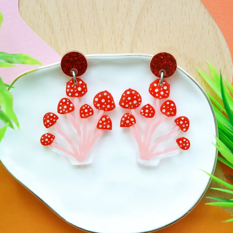 BooandBooFactory Amanita Mushroom øredobber 1 par rød