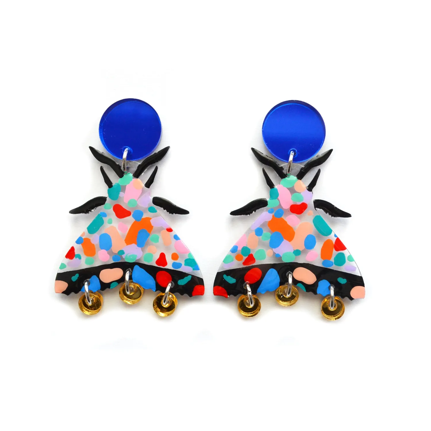 BooandBooFactory Terrazzo Painted Pattern Moth Butterfly Dangle øredobber