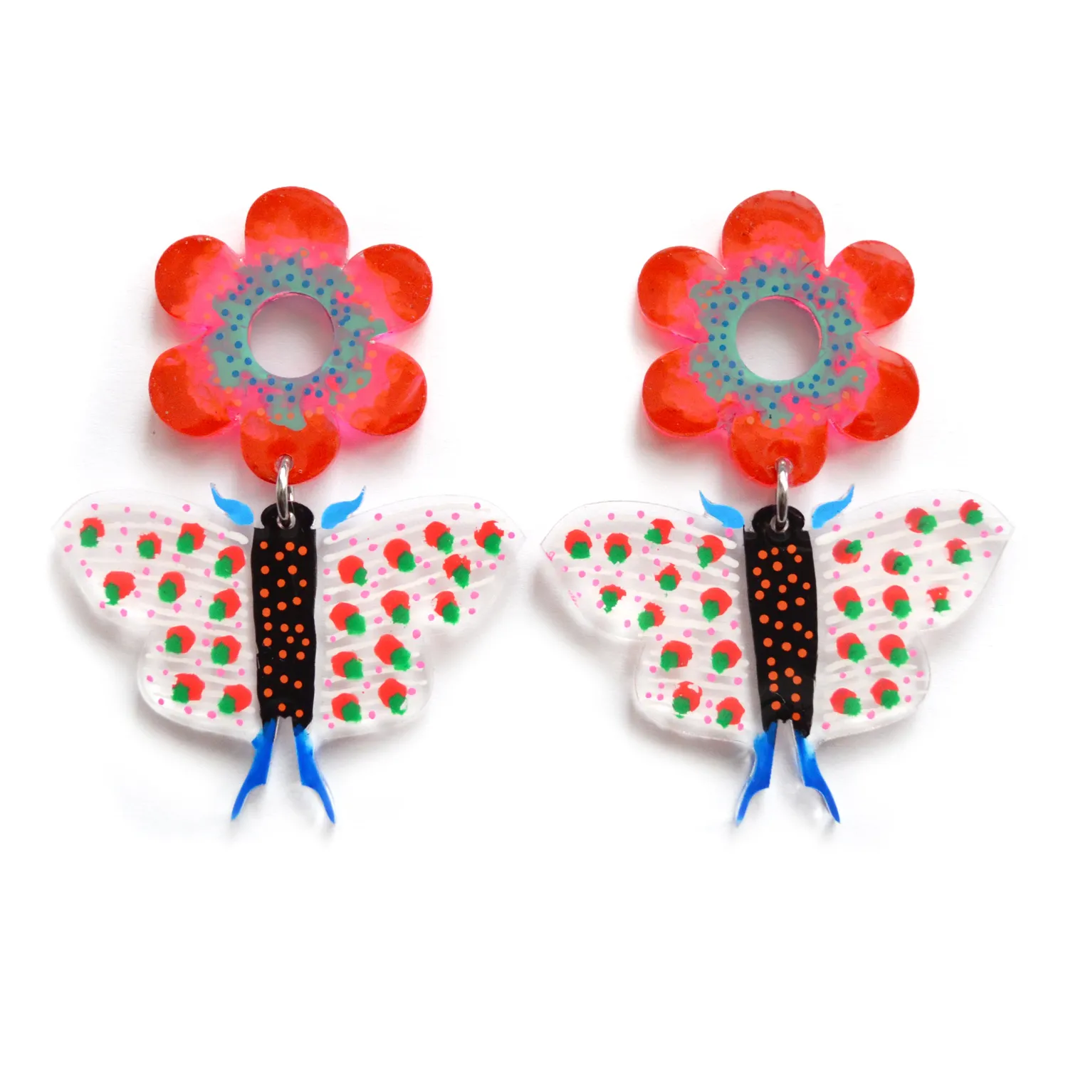 BooandBooFactory Red Butterfly and Flower stud-øredobber