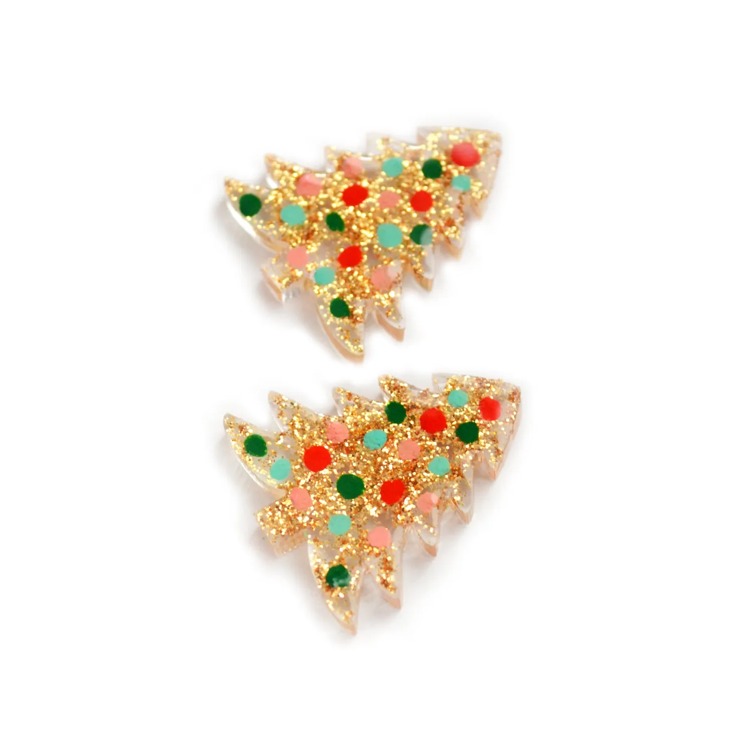 BooandBooFactory Small Gold Glitter Holiday Christmas juletreøredobber