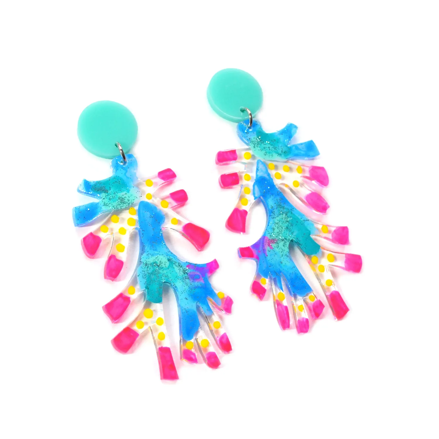 BooandBooFactory Coral øredobber neonrosa blå akryl