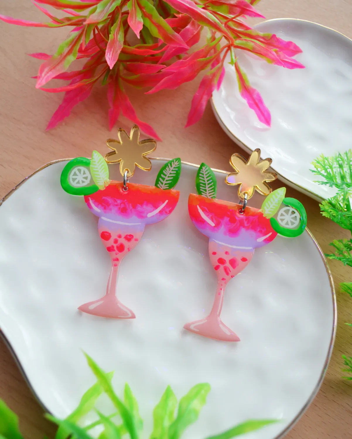 BooandBooFactory Neon Pink Margarita Cocktail øredobber lime