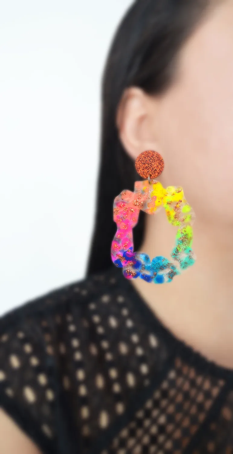 BooandBooFactory Rainbow kobber glitter hoop øredobber