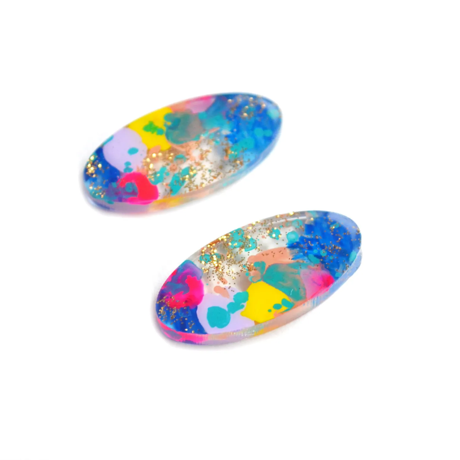 BooandBooFactory Blue Gold Glitter ovale stud øredobber akryl
