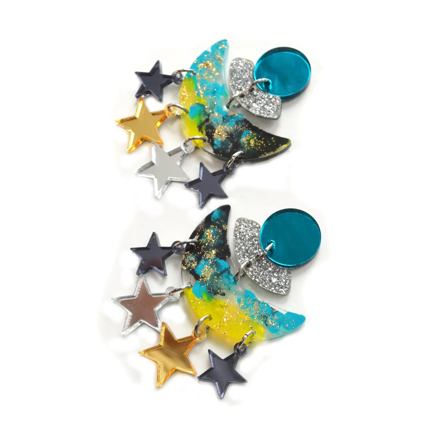 BooandBooFactory Turquoise Half Moon øredobber stjerner