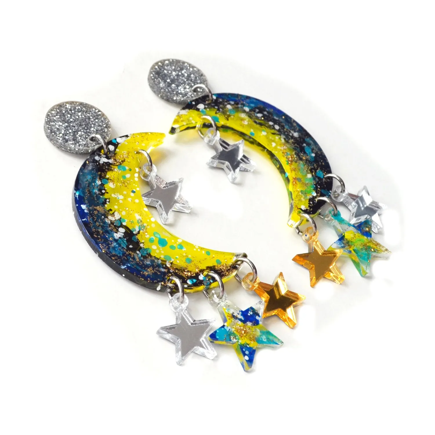 BooandBooFactory Crescent Moon øredobber metallisk stjerne