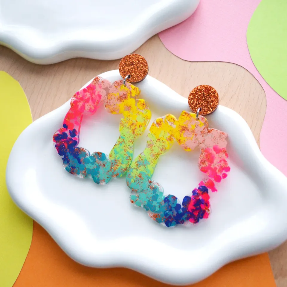 BooandBooFactory Rainbow kobber glitter hoop øredobber