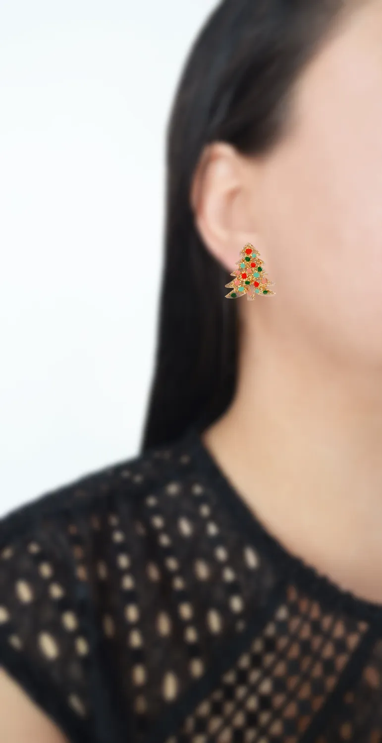 BooandBooFactory Small Gold Glitter Holiday Christmas juletreøredobber