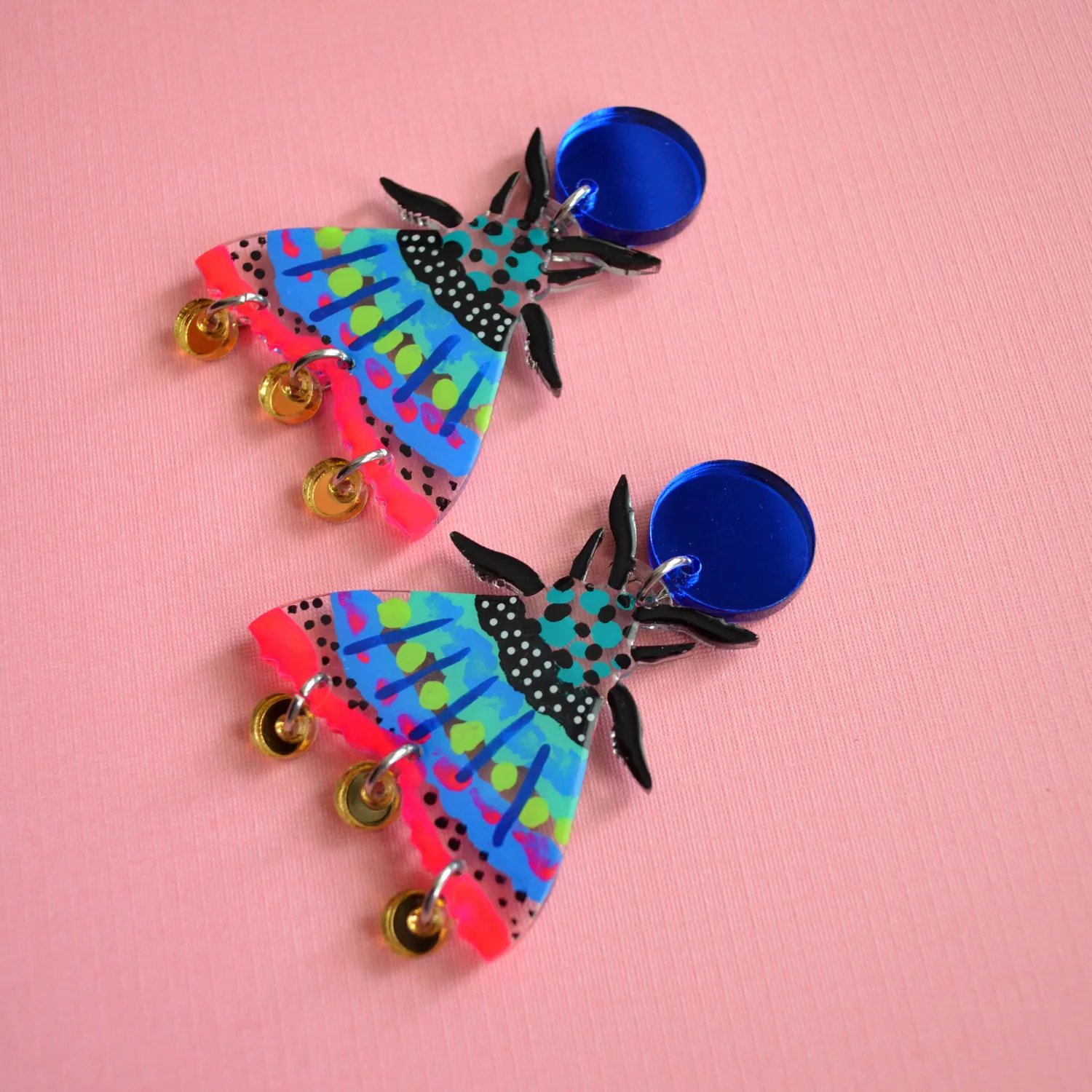 BooandBooFactory Moth Blue Pink akryl øredobber