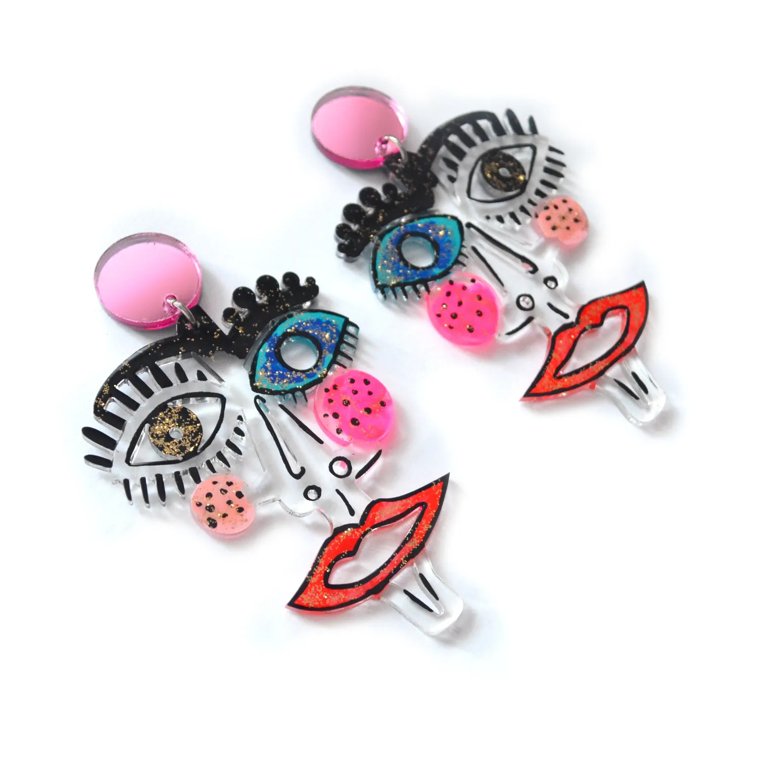 BooandBooFactory Clear Face resin øredobber rosa
