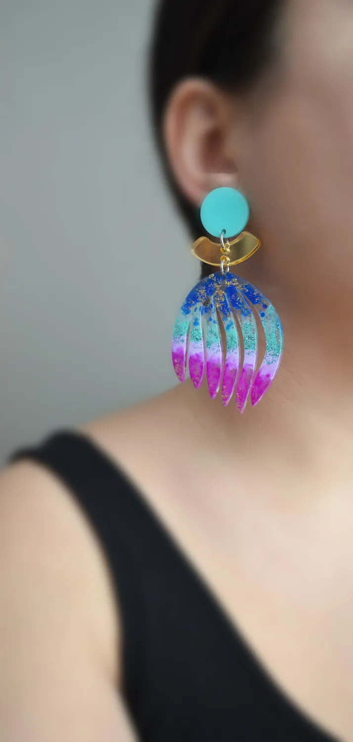 BooandBooFactory Palm Leaf Ombre øredobber lilla blå