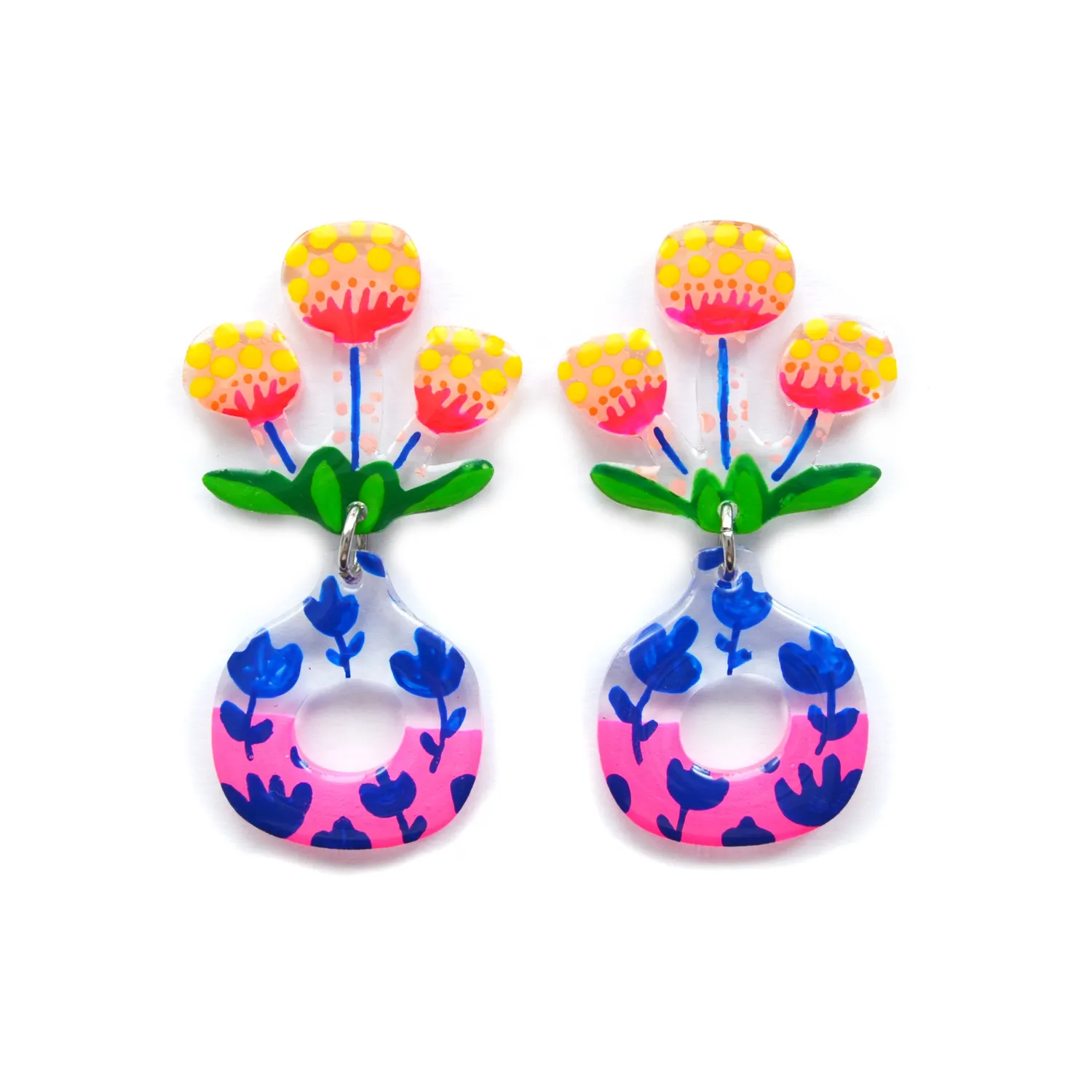 BooandBooFactory Neon Pink Flower Vase øredobber rosa