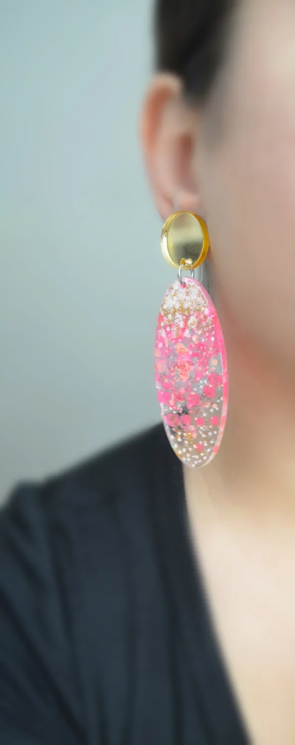 BooandBooFactory Pink Peach Abstract ovale dråpeøredobber