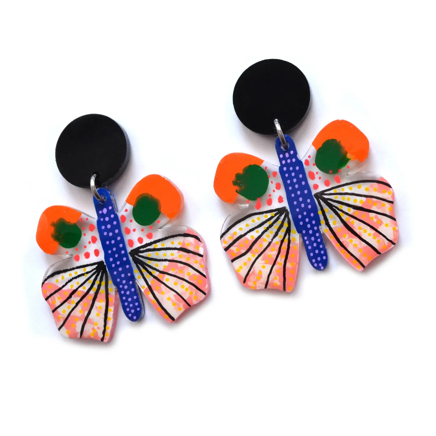 BooandBooFactory Geometric Moth øredobber akryl oransje-rosa
