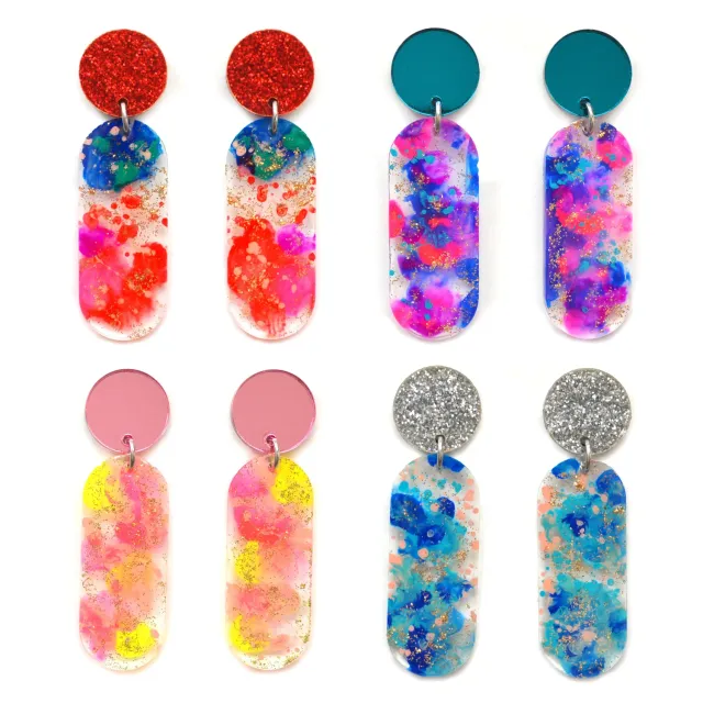 BooandBooFactory Small Oval Drop øredobber hot pink blue