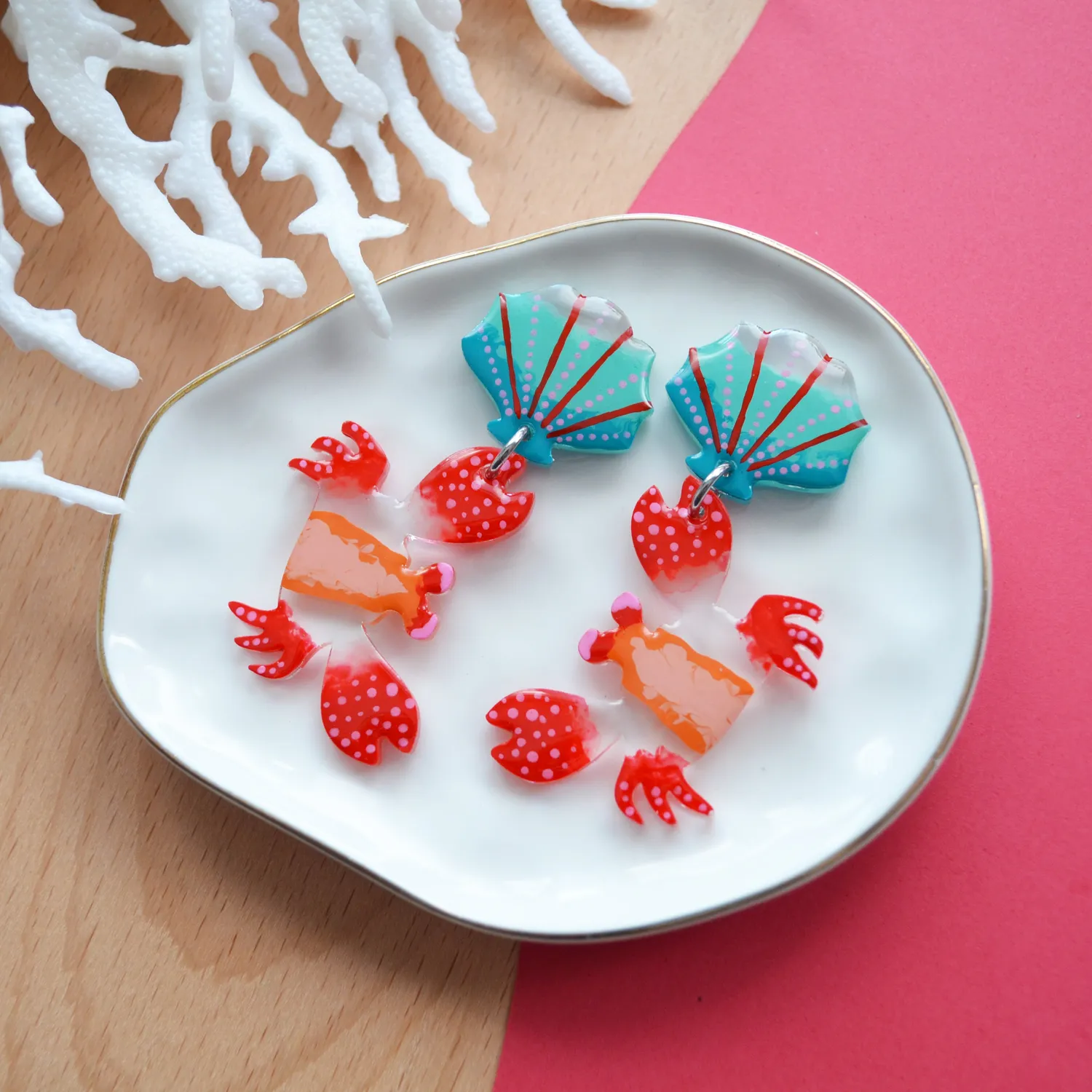 BooandBooFactory Red Crab øredobber akryl statement