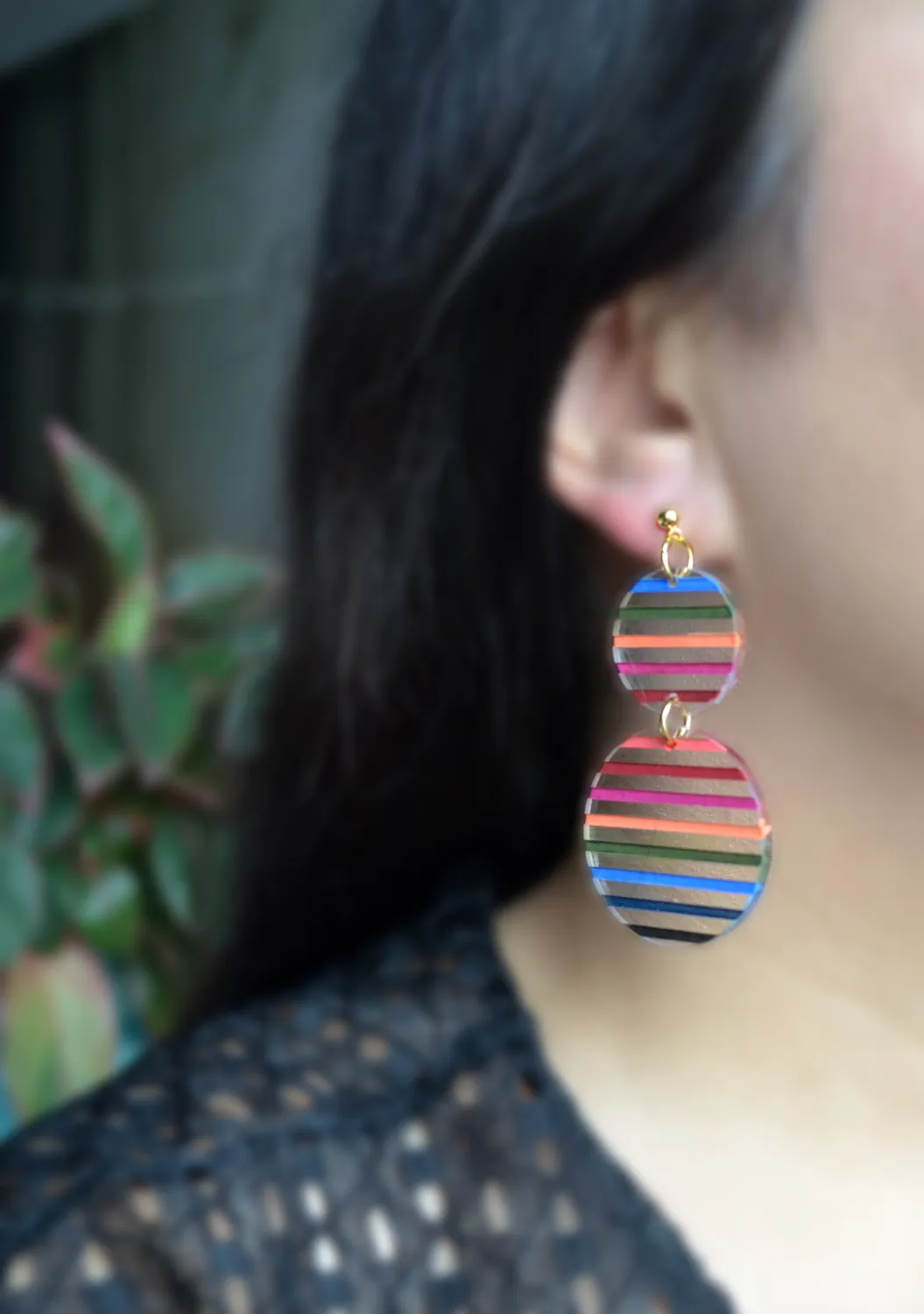 BooandBooFactory Colorful Stripe Circle dangle-øredobber