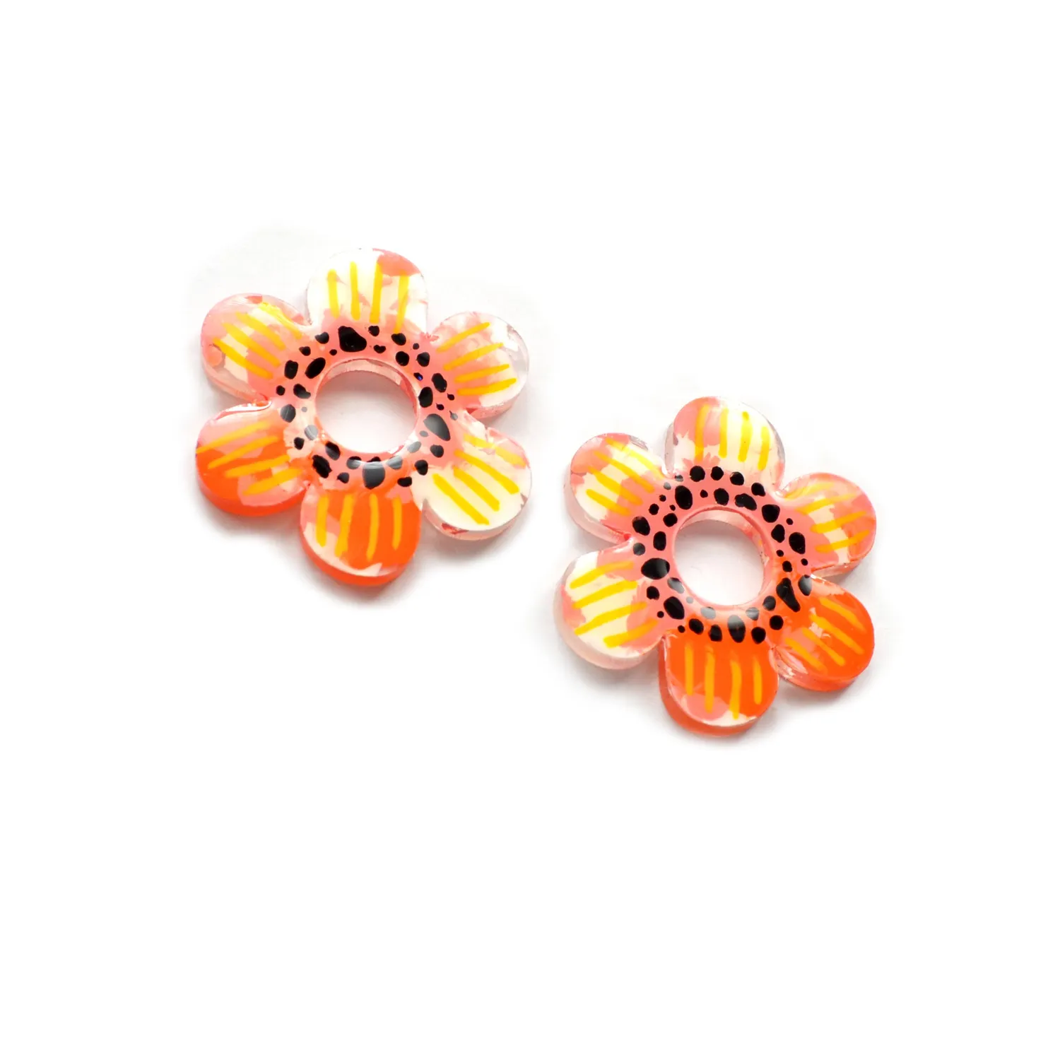 BooandBooFactory Orange Pink Flower Stud blomsterøredobber