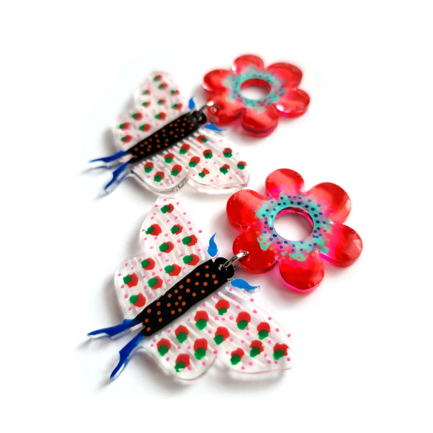 BooandBooFactory Red Butterfly and Flower stud-øredobber