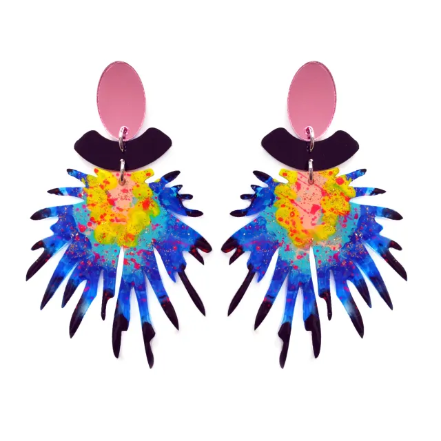 BooandBooFactory Pom Blue and Pink øredobber akryl blå rosa
