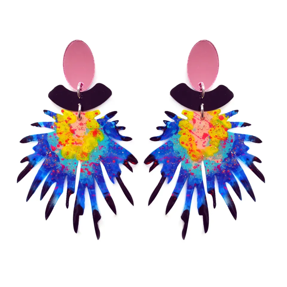 BooandBooFactory Pom Blue and Pink øredobber akryl blå rosa
