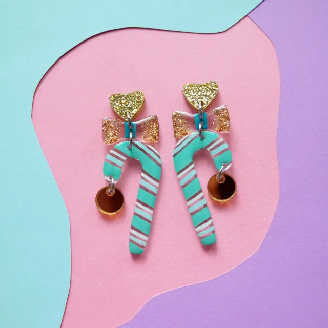 BooandBooFactory Candy Cane juløredobber mint gull