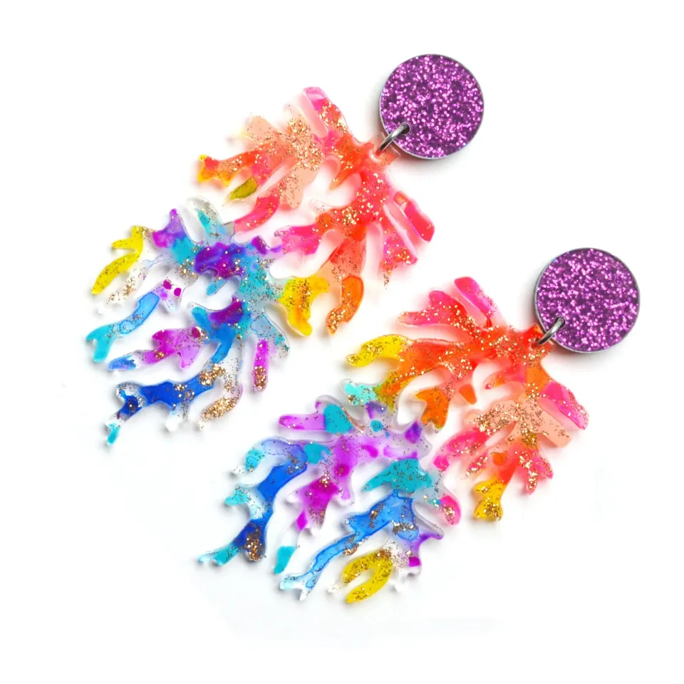 BooandBooFactory Rainbow Coral øredobber 1 par regnbue