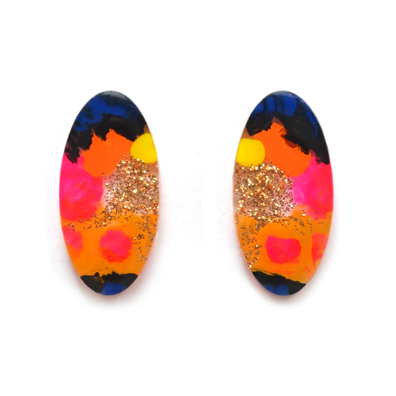 BooandBooFactory Orange Pink Abstract Oval øredobber studs