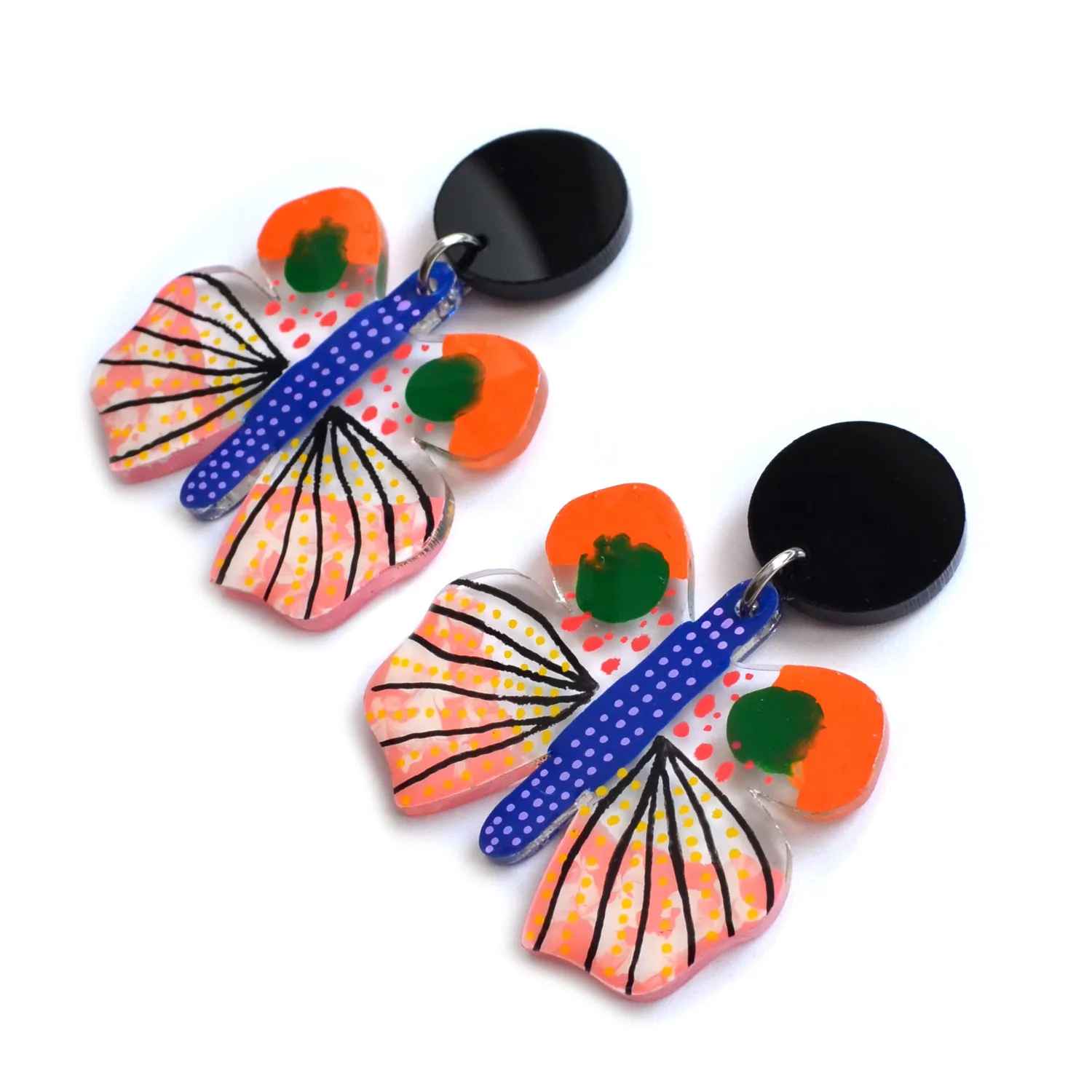 BooandBooFactory Geometric Moth øredobber akryl oransje-rosa