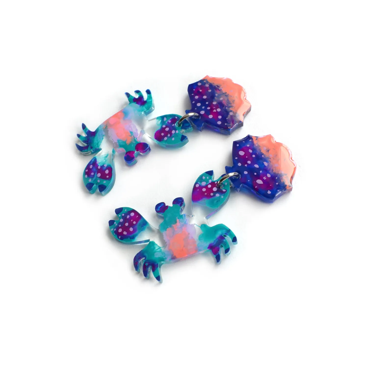 BooandBooFactory Blue Crab and Sea Shell øredobber blå akryl
