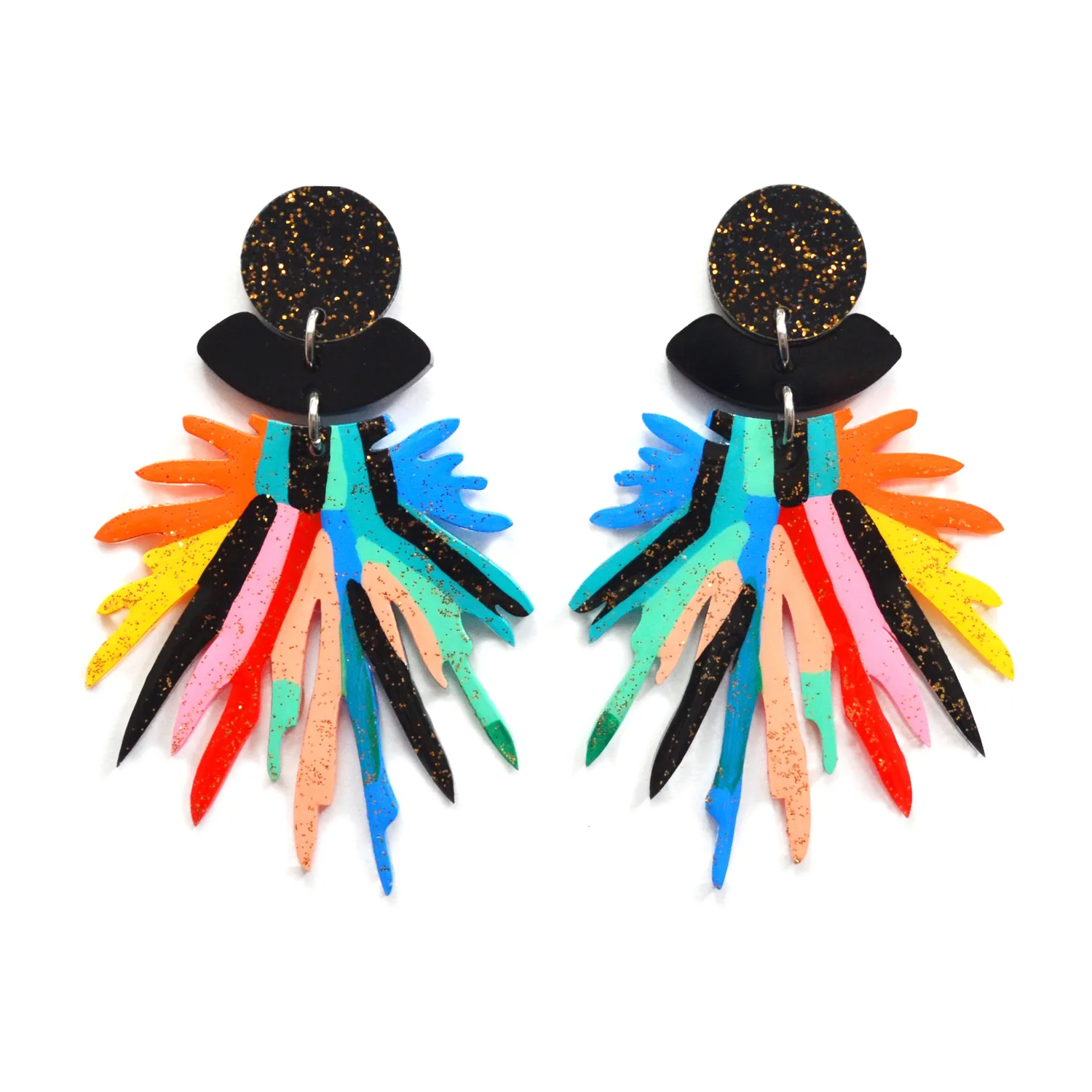 BooandBooFactory Rainbow Pom Pom øredobber svart