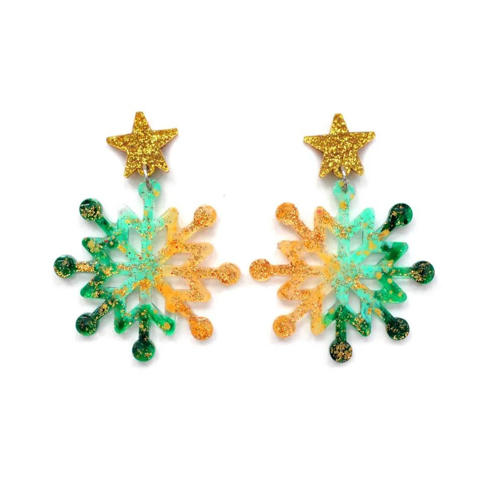 BooandBooFactory Snowflake øredobber akryl smaragd-gull