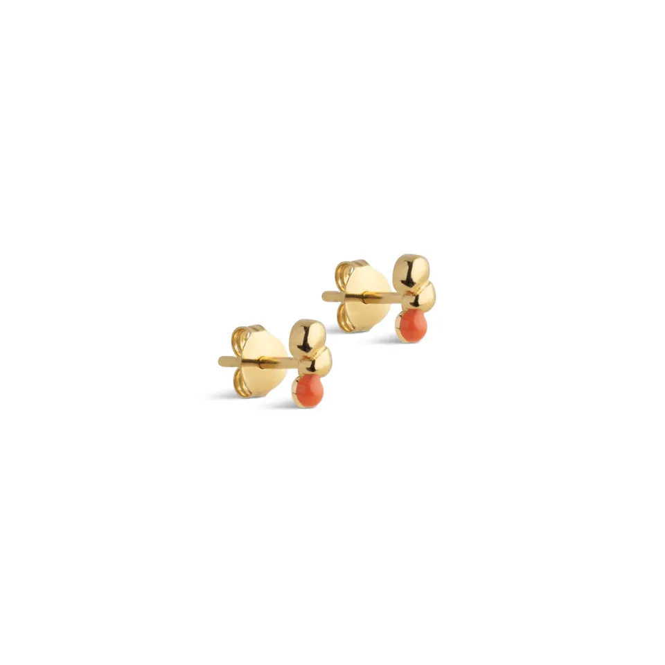 Enamel Nara studs lys korall 7x4 mm forgylt