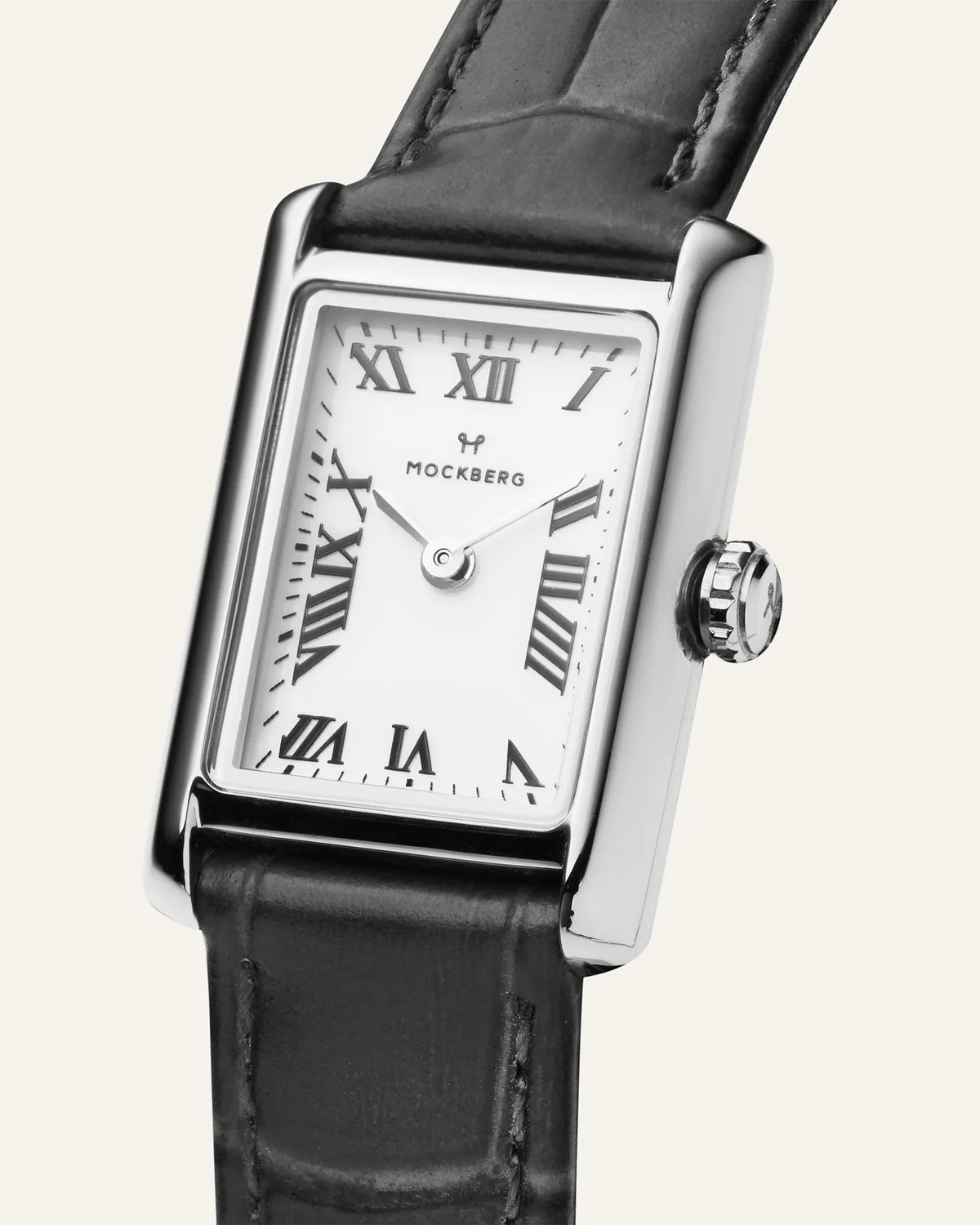 Mockberg Timeless Black Leather klokke svart lær rektangulær