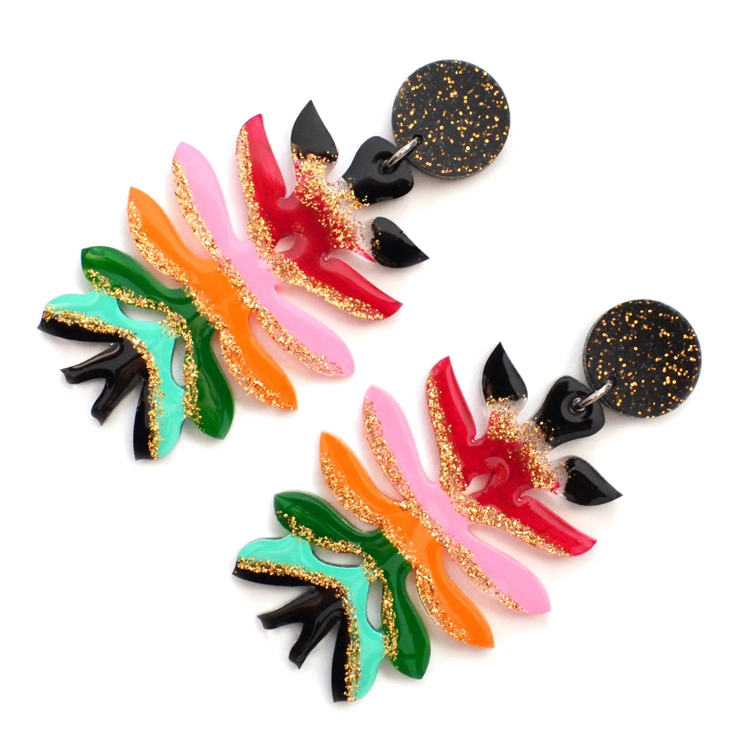 BooandBooFactory Flower øredobber fargerik glitter akryl