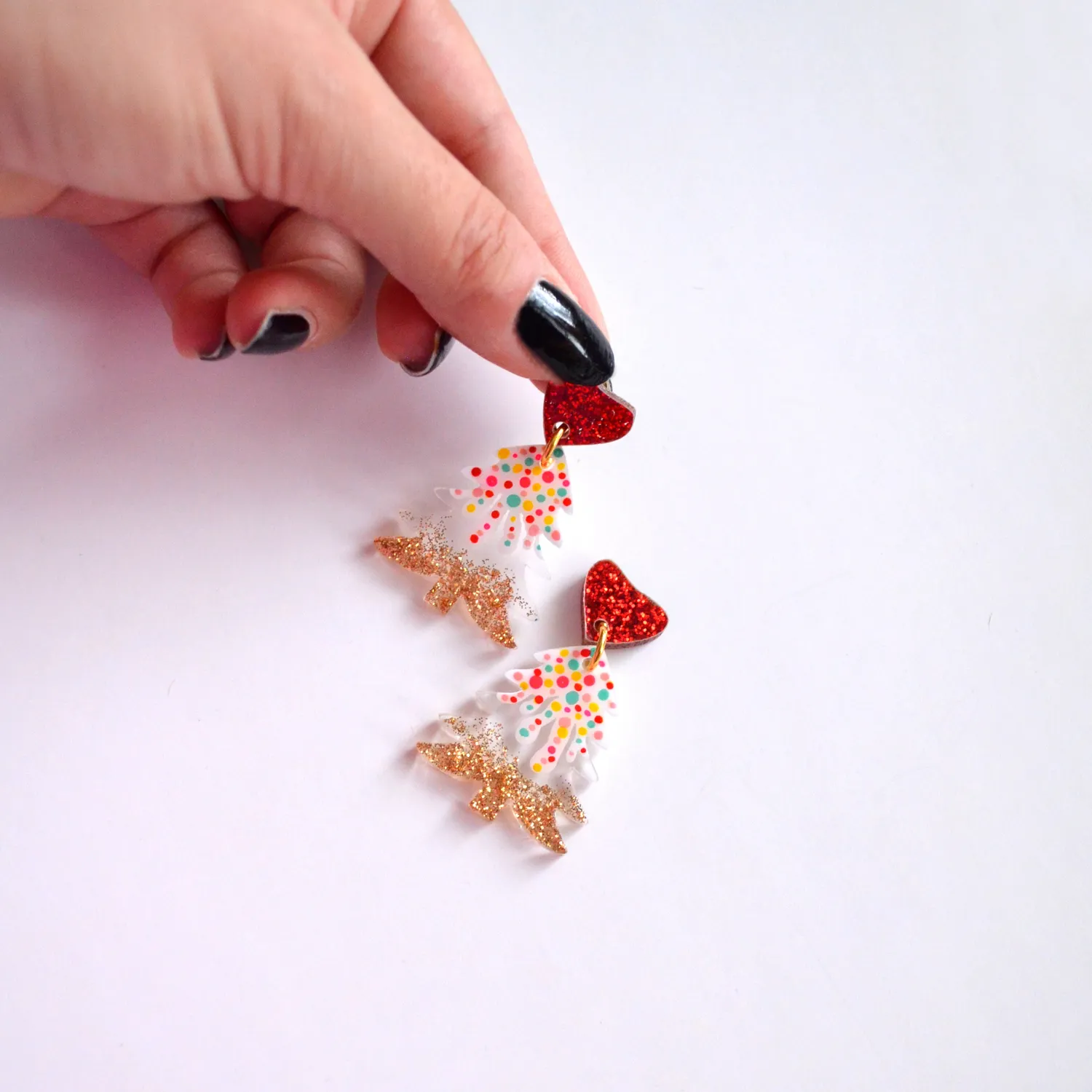 BooandBooFactory Hearts Snow juletreøredobber glitter