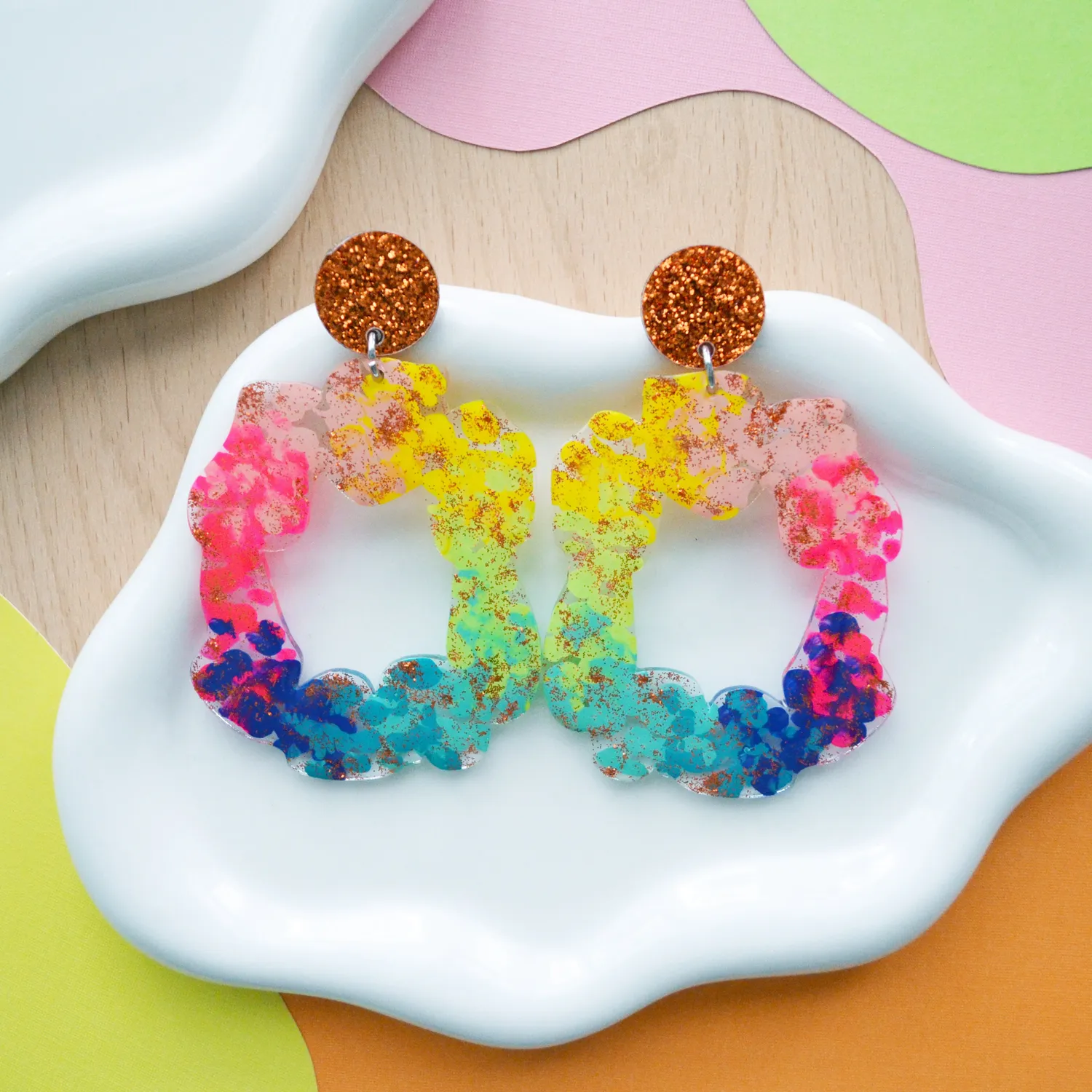 BooandBooFactory Rainbow kobber glitter hoop øredobber