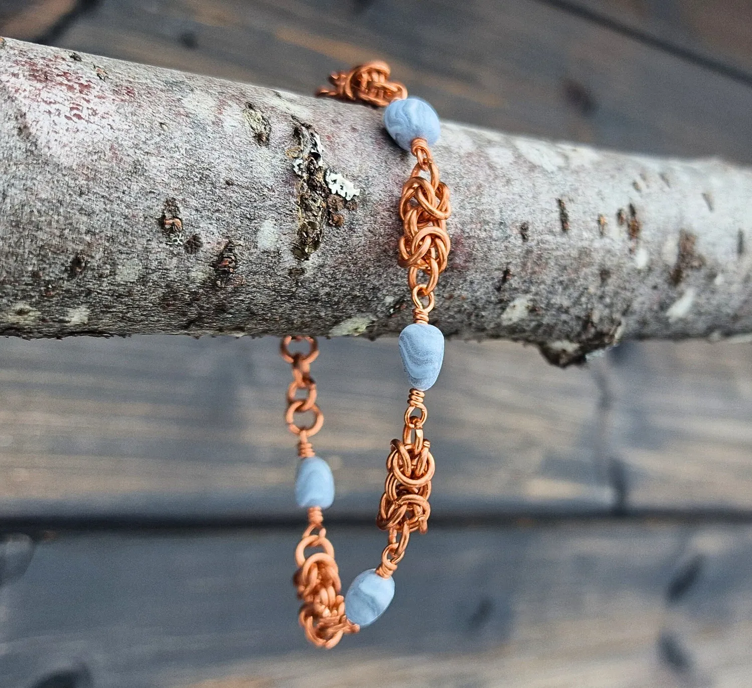 Kunstnerbonden Strukturkjede armbånd kobber 19+3 cm