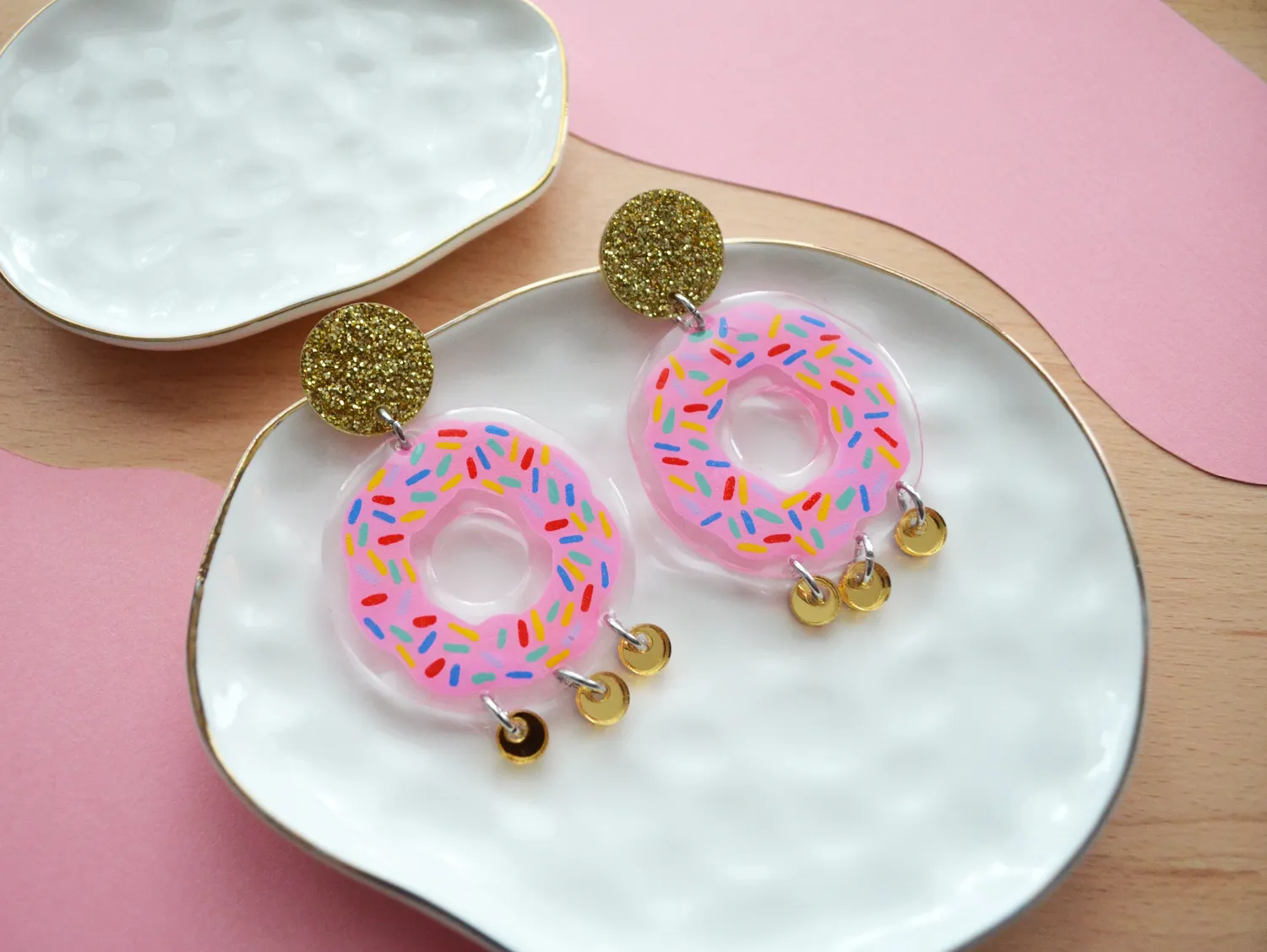 BooandBooFactory Pink Gold Donut øredobber smultring rosa