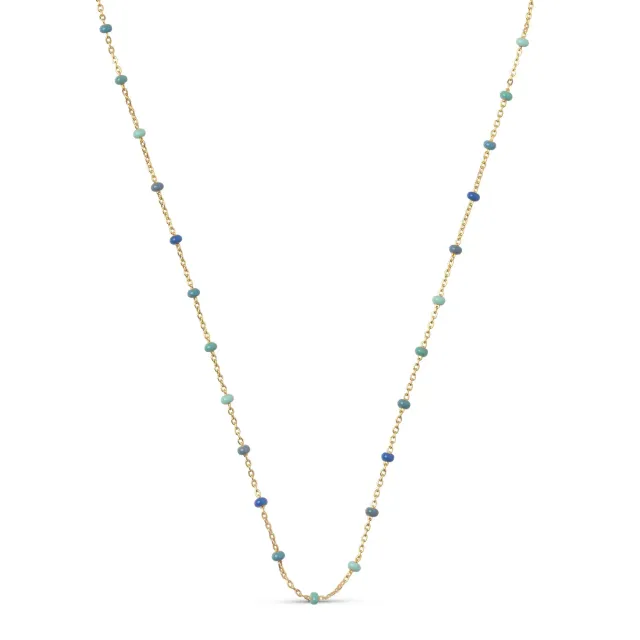 Enamel Lola Atlantic halskjede 38 cm gull havblå emalje