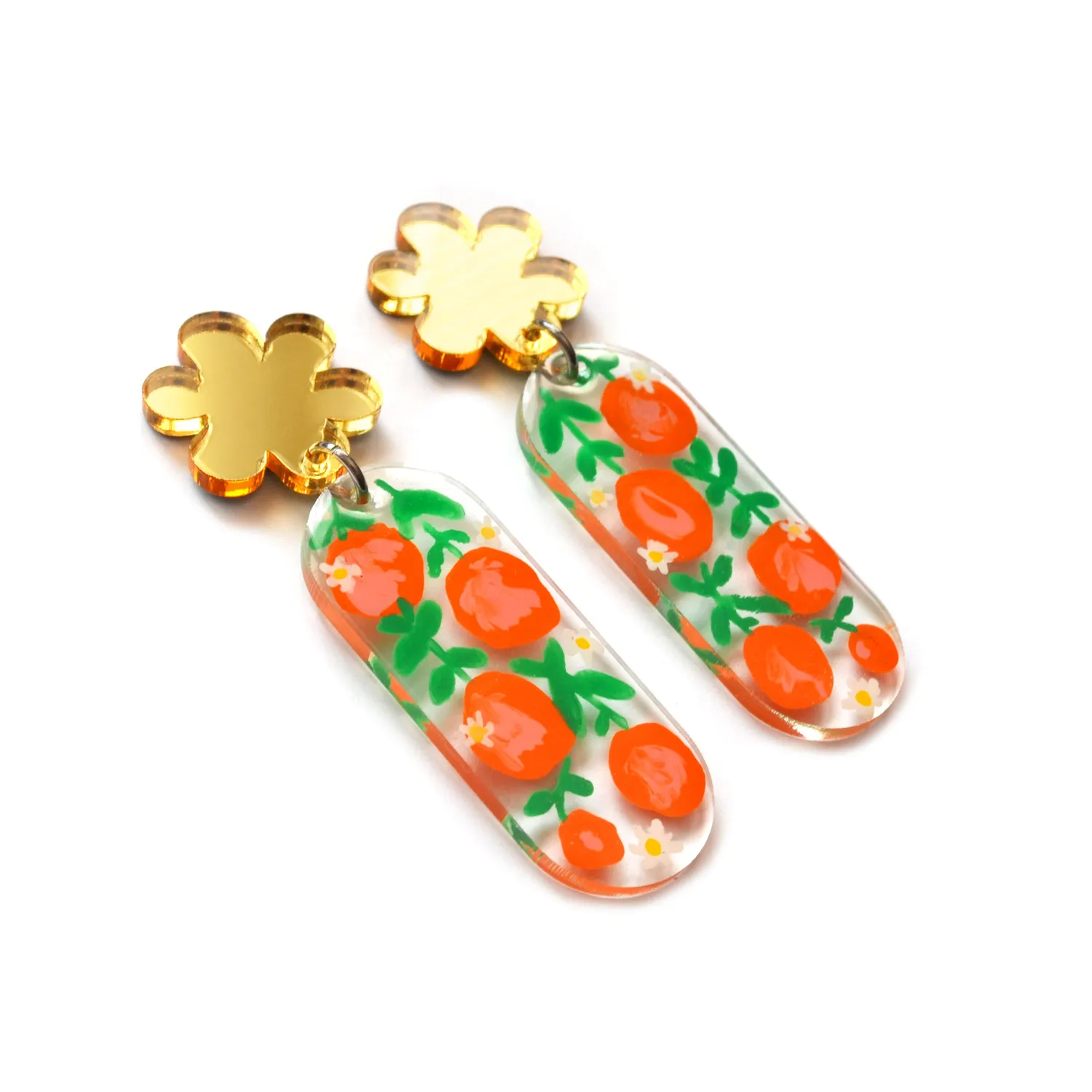 BooandBooFactory Orange Blossom Flower Oval øredobber oransje