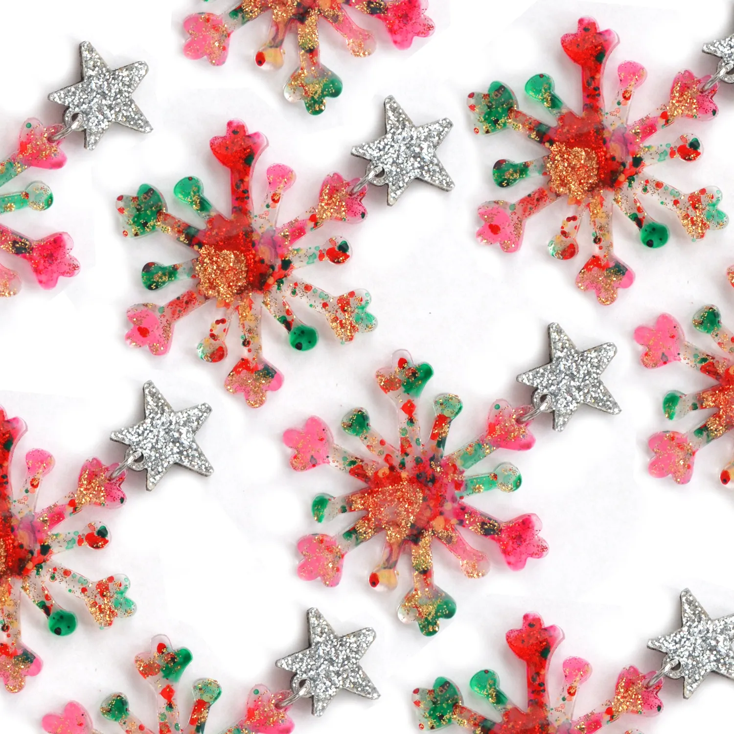 BooandBooFactory Pink Red Snowflake vinterøredobber