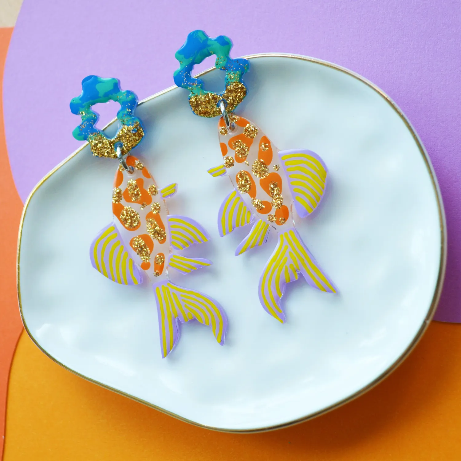 BooandBooFactory Glitter Fish øredobber oransje
