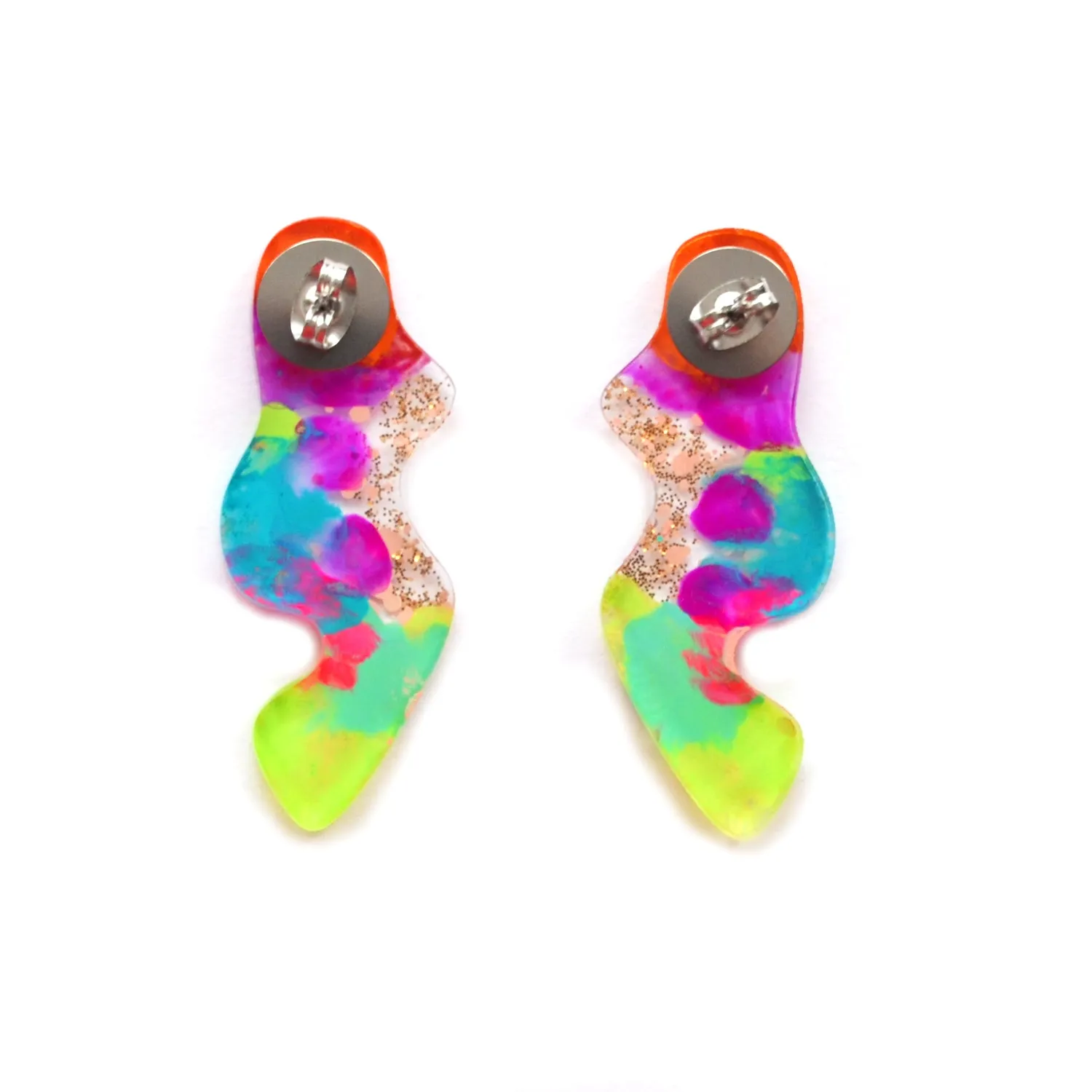 BooandBooFactory Squiggle øredobber neon oransje grønn