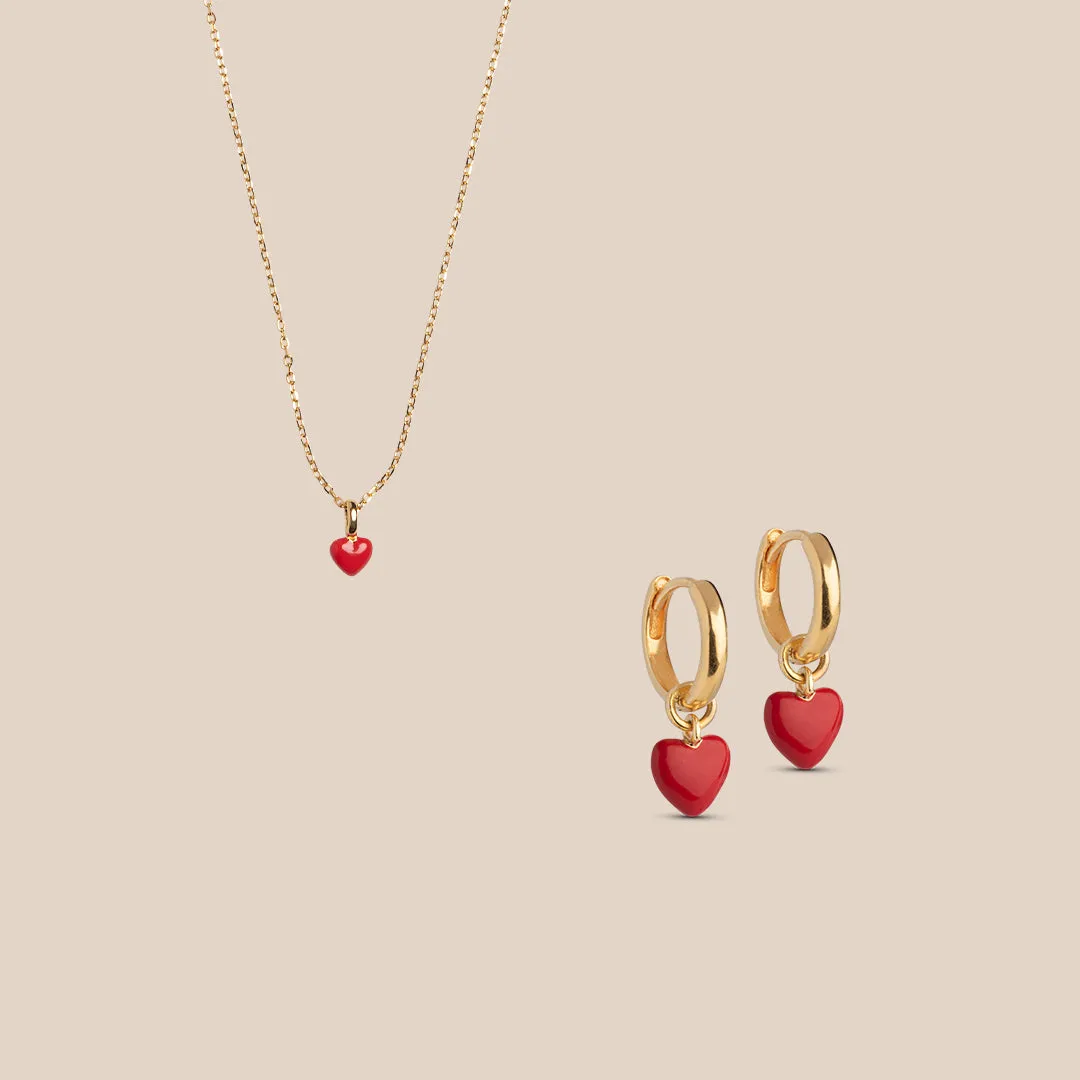 Enamel Amore Red Classic gavesett hjerte gull