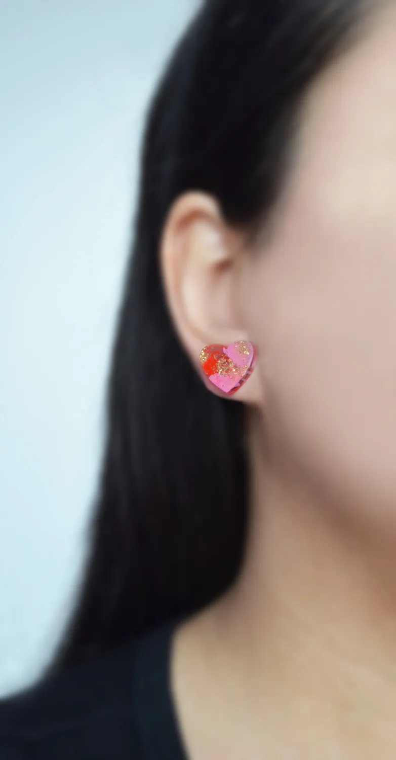 BooandBooFactory Pink and Red Heart studs øredobber rosa