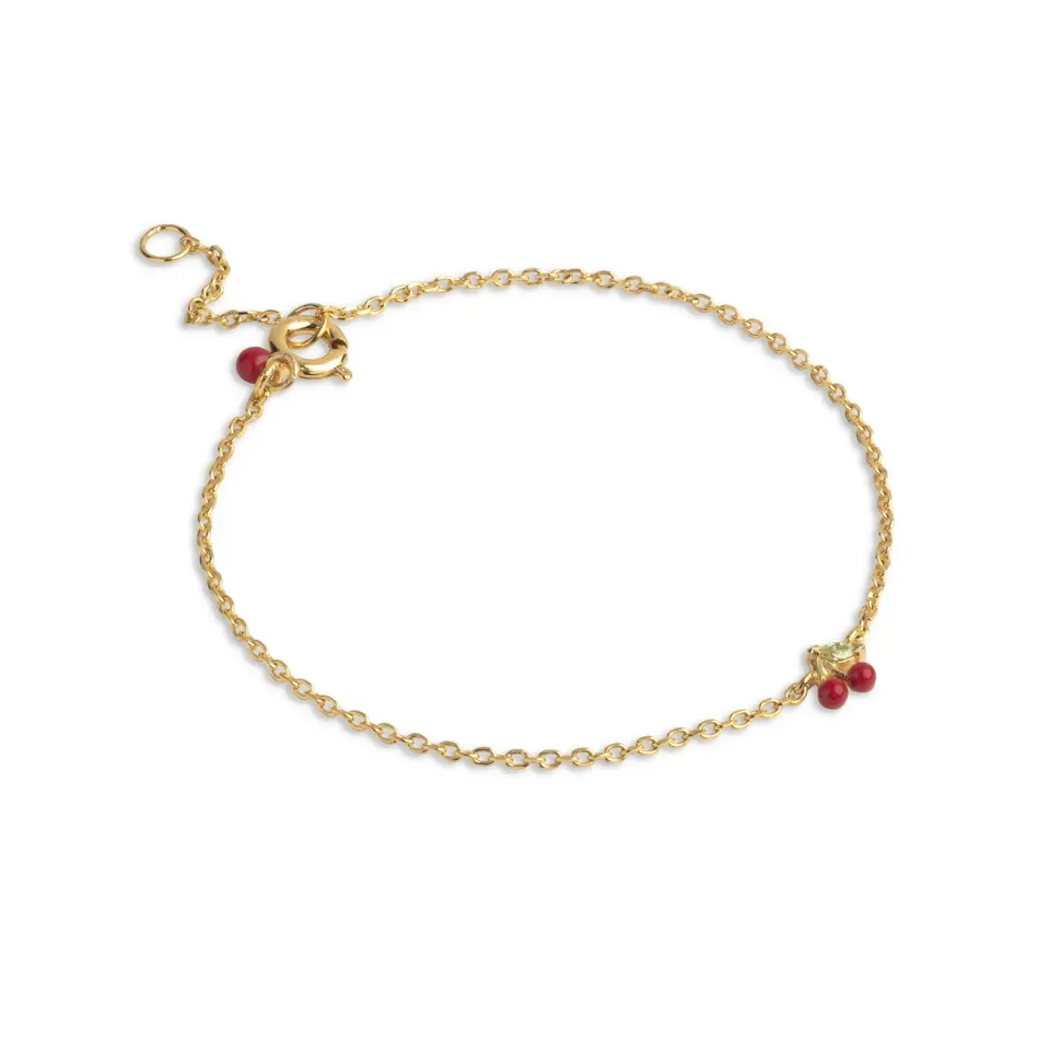 Enamel Cherry armbånd rød 15,5+2 cm gullbelegg