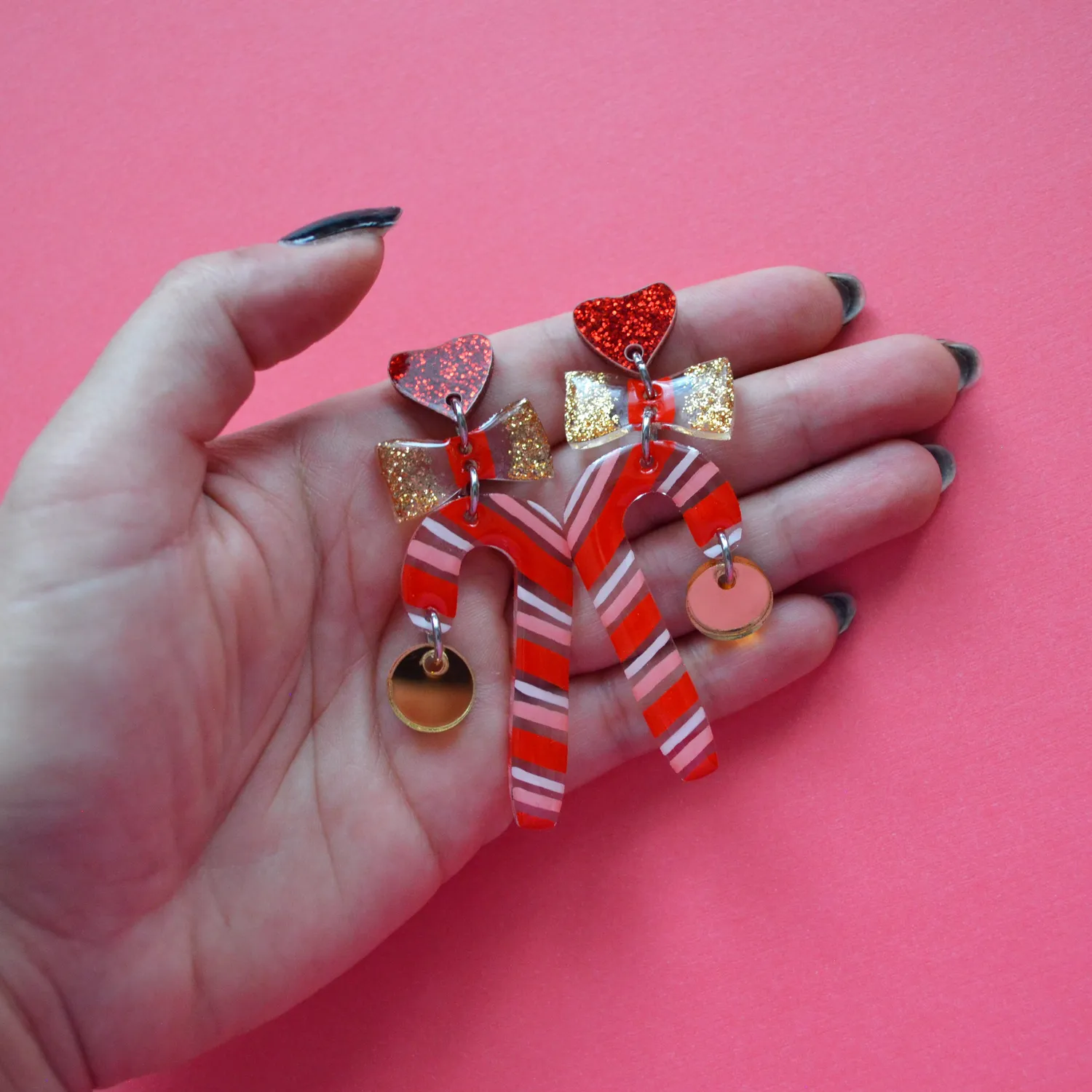 BooandBooFactory Candy Cane øredobber rød gull sløyfe